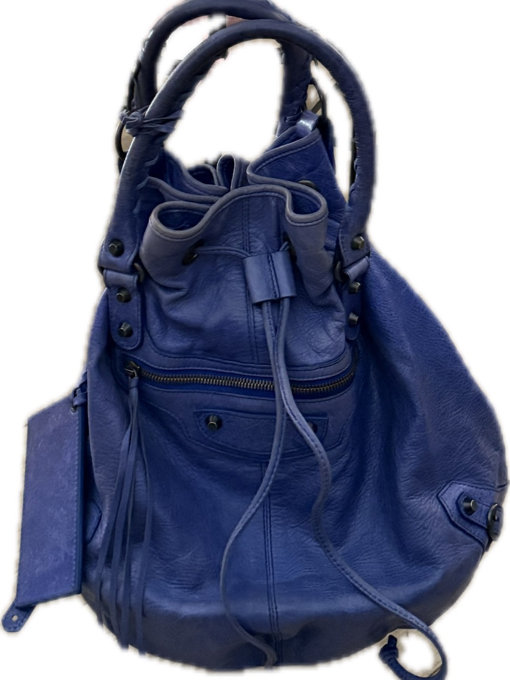 Balenciaga Blue Lambskin Leather Giant PomPom Bucket Bag PROJECT AS IS ‼️